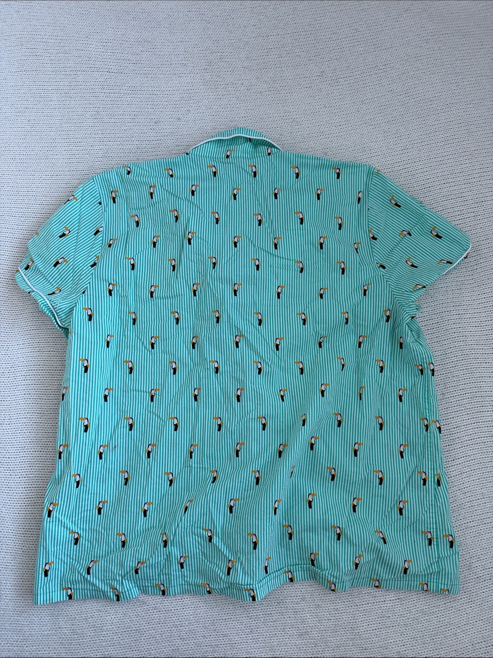 J Crew 100% Cotton Toucan Print Green/White Striped Pajama Set Size Large - Picture 6 of 8